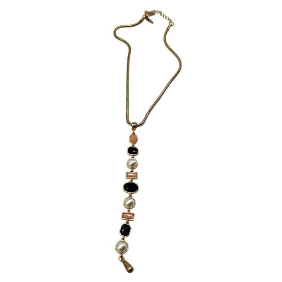 New York & Company Gold Tone Snake Chain Necklace with Geometric Accents - Picture 3 of 8
